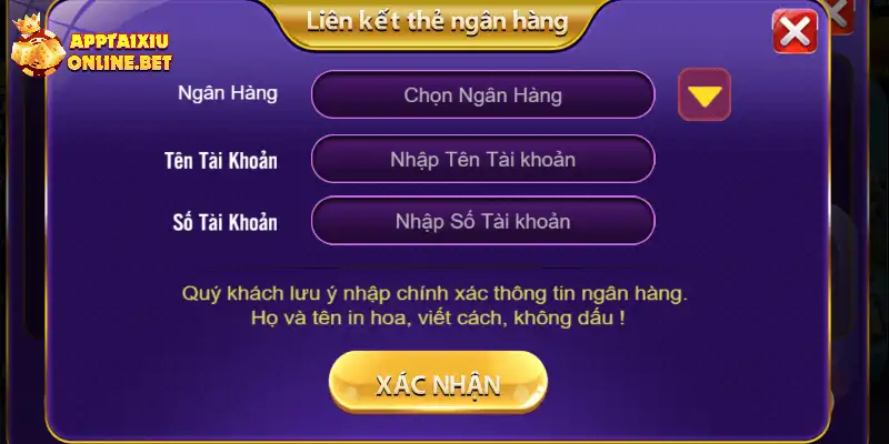 Liên kết tài khoản ngân hàng trong lần đầu giao dịch