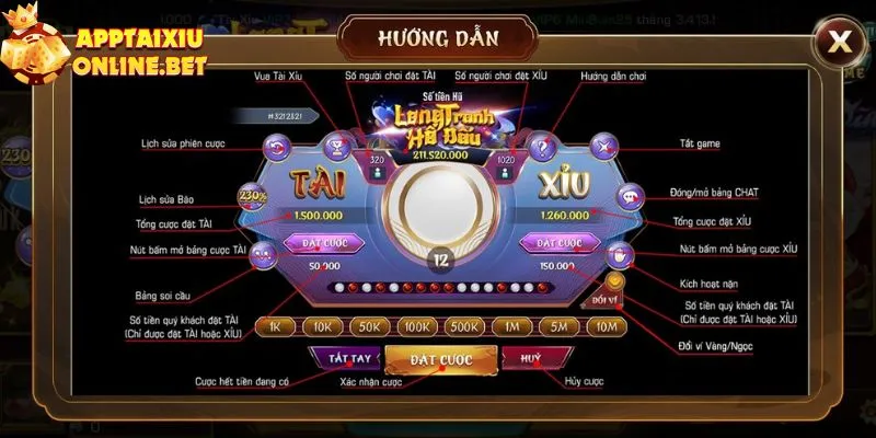 Công dụng của các nút tại màn đặt cược tại game tài xỉu